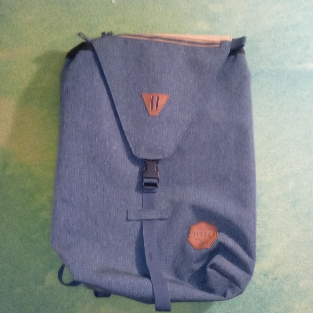 Blue Backpack with Tan Accents